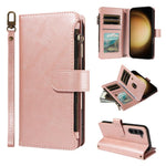 Custodia per telefono vegana in similpelle di vitello con 9 scomparti per carte, chiusura a cerniera e cinturino da polso., For Galaxy S23 Ultra 5G, For Galaxy S23+ 5G, For Galaxy S23 5G