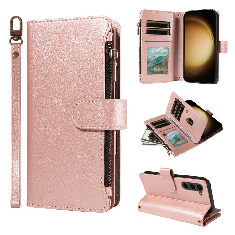 Custodia per telefono vegana in similpelle di vitello con 9 scomparti per carte, chiusura a cerniera e cinturino da polso., For Galaxy S23 Ultra 5G, For Galaxy S23+ 5G, For Galaxy S23 5G