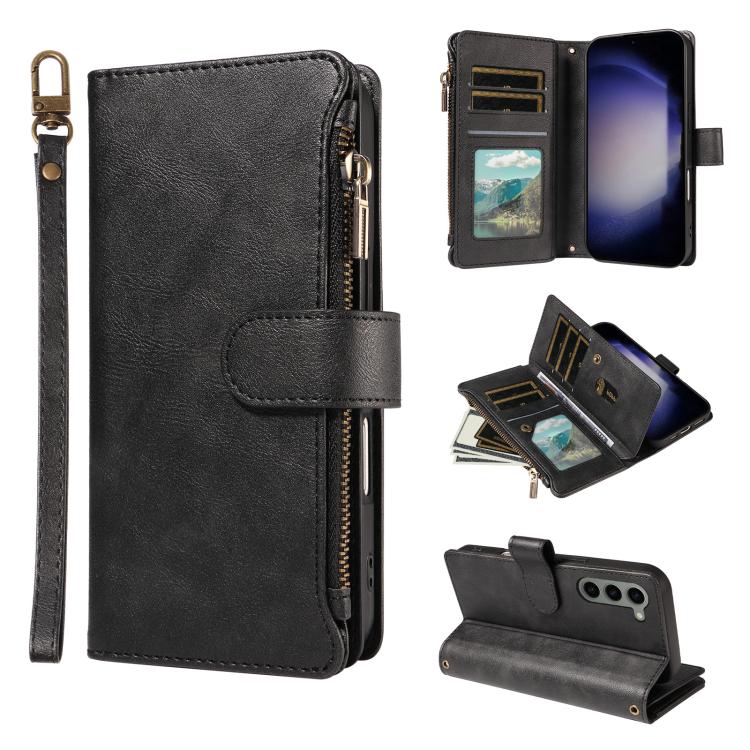 Custodia per telefono vegana in similpelle di vitello con 9 scomparti per carte, chiusura a cerniera e cinturino da polso., For Galaxy S23 Ultra 5G, For Galaxy S23+ 5G, For Galaxy S23 5G