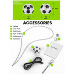 Mini fotocamera da pollice Q8 Pro 1080P HD con design creativo a tema calcio e connessione WiFi.