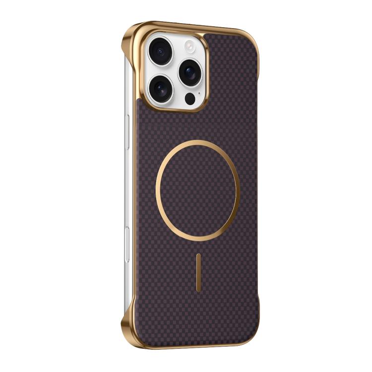 Custodia magnetica per telefono senza bordi con texture in Kevlar galvanizzato, For iPhone 16 Pro Max, For iPhone 16 Pro, For iPhone 16, For iPhone 15 Pro Max