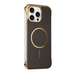 Custodia magnetica per telefono senza bordi con texture in Kevlar galvanizzato, For iPhone 16 Pro Max, For iPhone 16 Pro, For iPhone 16, For iPhone 15 Pro Max