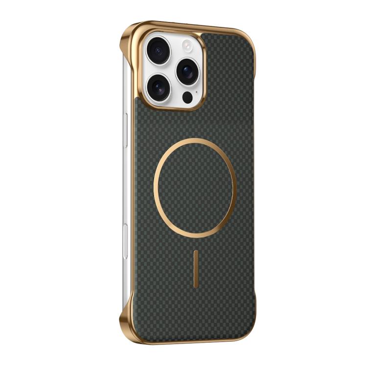 Custodia magnetica per telefono senza bordi con texture in Kevlar galvanizzato, For iPhone 16 Pro Max, For iPhone 16 Pro, For iPhone 16, For iPhone 15 Pro Max