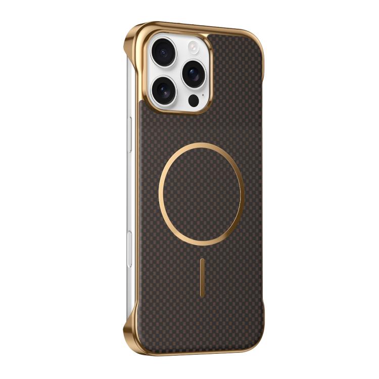 Custodia magnetica per telefono senza bordi con texture in Kevlar galvanizzato, For iPhone 16 Pro Max, For iPhone 16 Pro, For iPhone 16, For iPhone 15 Pro Max