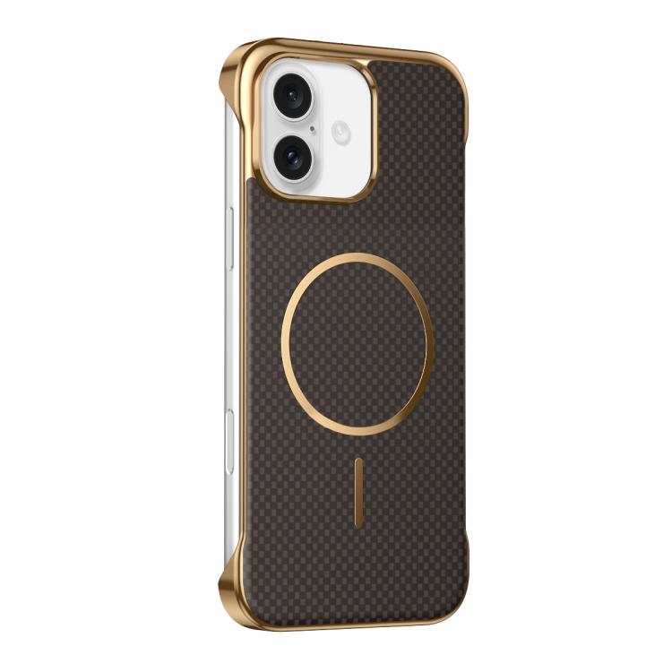 Custodia magnetica per telefono senza bordi con texture in Kevlar galvanizzato, For iPhone 16 Pro Max, For iPhone 16 Pro, For iPhone 16, For iPhone 15 Pro Max