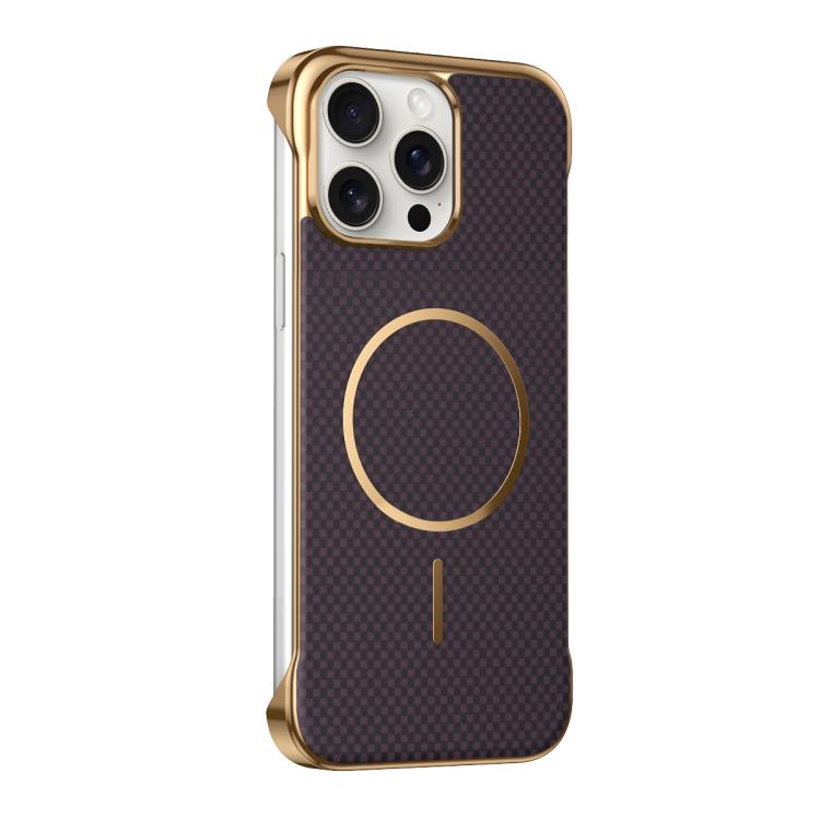 Custodia magnetica per telefono senza bordi con texture in Kevlar galvanizzato, For iPhone 16 Pro Max, For iPhone 16 Pro, For iPhone 16, For iPhone 15 Pro Max