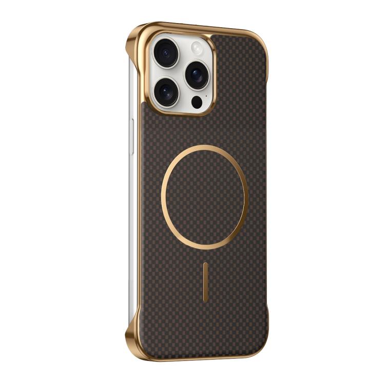 Custodia magnetica per telefono senza bordi con texture in Kevlar galvanizzato, For iPhone 16 Pro Max, For iPhone 16 Pro, For iPhone 16, For iPhone 15 Pro Max