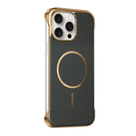 Custodia magnetica per telefono senza bordi con texture in Kevlar galvanizzato, For iPhone 15 Pro, For iPhone 15, For iPhone 14, For iPhone 14 Pro