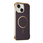 Custodia magnetica per telefono senza bordi con texture in Kevlar galvanizzato, For iPhone 15 Pro, For iPhone 15, For iPhone 14, For iPhone 14 Pro