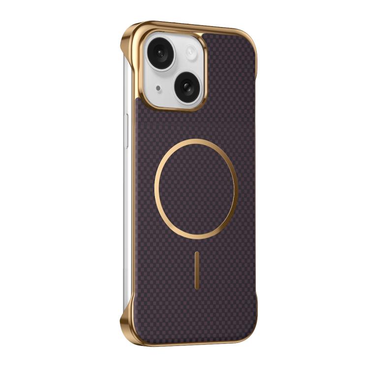 Custodia magnetica per telefono senza bordi con texture in Kevlar galvanizzato, For iPhone 15 Pro, For iPhone 15, For iPhone 14, For iPhone 14 Pro