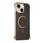 Custodia magnetica per telefono senza bordi con texture in Kevlar galvanizzato, For iPhone 15 Pro, For iPhone 15, For iPhone 14, For iPhone 14 Pro