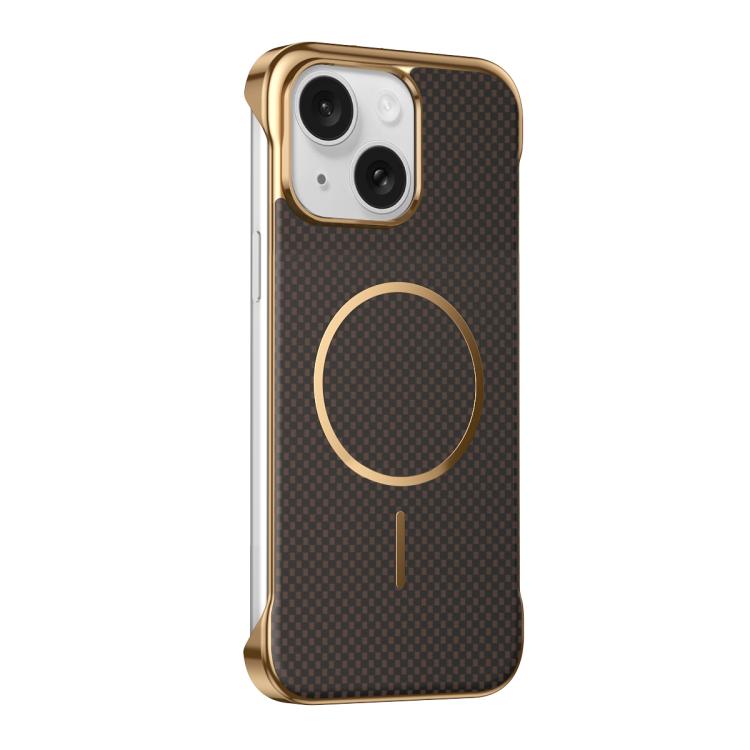 Custodia magnetica per telefono senza bordi con texture in Kevlar galvanizzato, For iPhone 15 Pro, For iPhone 15, For iPhone 14, For iPhone 14 Pro