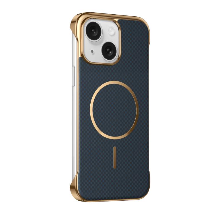 Custodia magnetica per telefono senza bordi con texture in Kevlar galvanizzato, For iPhone 15 Pro, For iPhone 15, For iPhone 14, For iPhone 14 Pro
