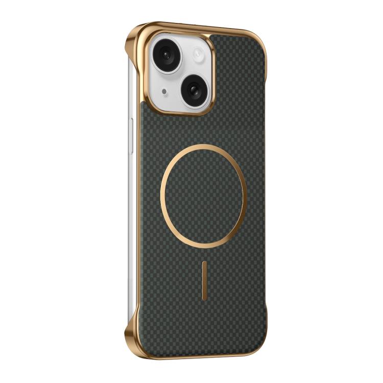 Custodia magnetica per telefono senza bordi con texture in Kevlar galvanizzato, For iPhone 15 Pro, For iPhone 15, For iPhone 14, For iPhone 14 Pro