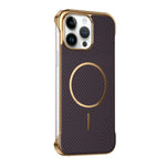 Custodia magnetica per telefono senza bordi con texture in Kevlar galvanizzato, For iPhone 15 Pro, For iPhone 15, For iPhone 14, For iPhone 14 Pro