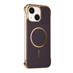 Custodia magnetica per telefono senza bordi con texture in Kevlar galvanizzato, For iPhone 15 Pro, For iPhone 15, For iPhone 14, For iPhone 14 Pro