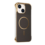Custodia magnetica per telefono senza bordi con texture in Kevlar galvanizzato, For iPhone 15 Pro, For iPhone 15, For iPhone 14, For iPhone 14 Pro