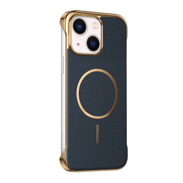 Custodia magnetica per telefono senza bordi con texture in Kevlar galvanizzato, For iPhone 15 Pro, For iPhone 15, For iPhone 14, For iPhone 14 Pro