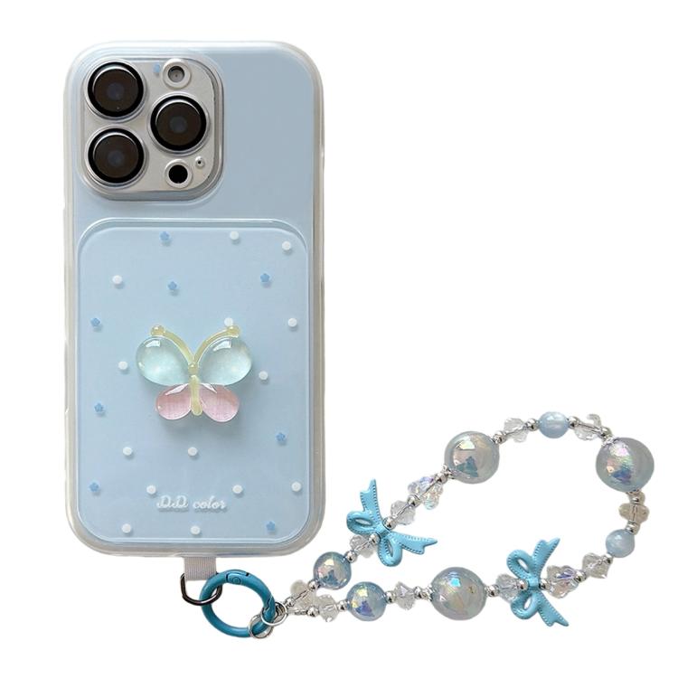 Custodia per telefono con bracciale e decorazione a pois e farfalle 3D., For iPhone 15 Pro Max, For iPhone 15 Pro, For iPhone 15, For iPhone 14, For iPhone 14 Pro, For iPhone 14 Pro Max