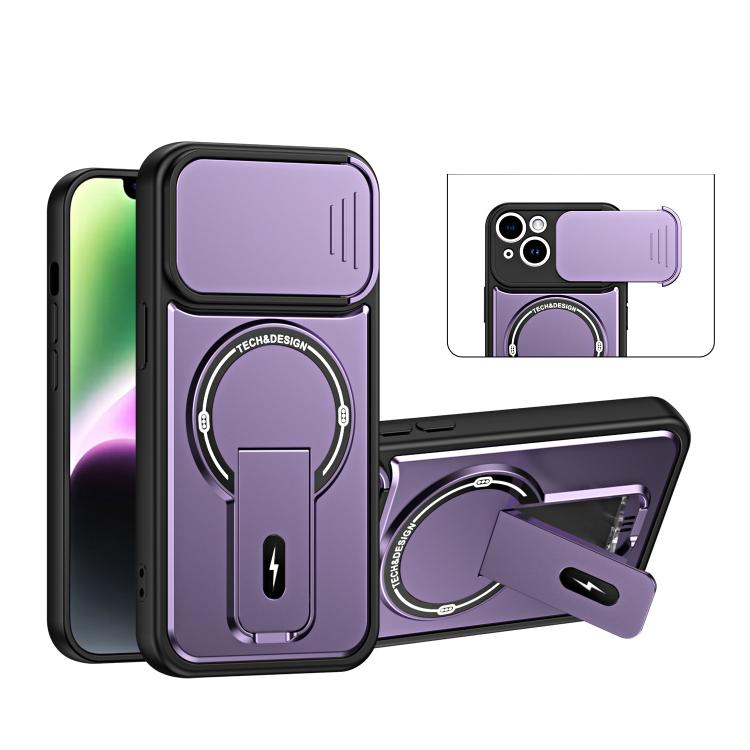 Custodia magnetica per telefono con supporto scorrevole per fotocamera., For iPhone 15, For iPhone 14, For iPhone 14 Pro, For iPhone 14 Pro Max