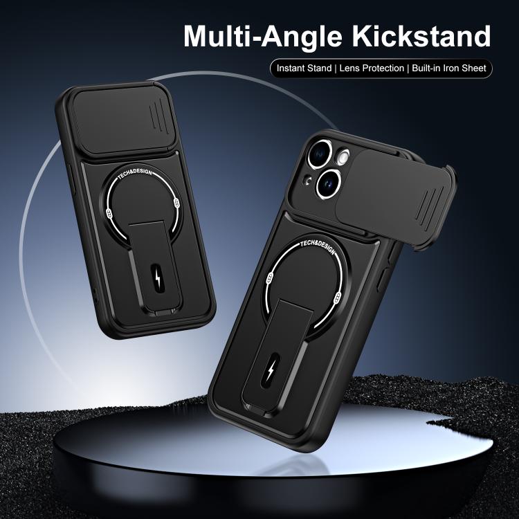Custodia magnetica per telefono con supporto scorrevole per fotocamera., For iPhone 15, For iPhone 14, For iPhone 14 Pro, For iPhone 14 Pro Max