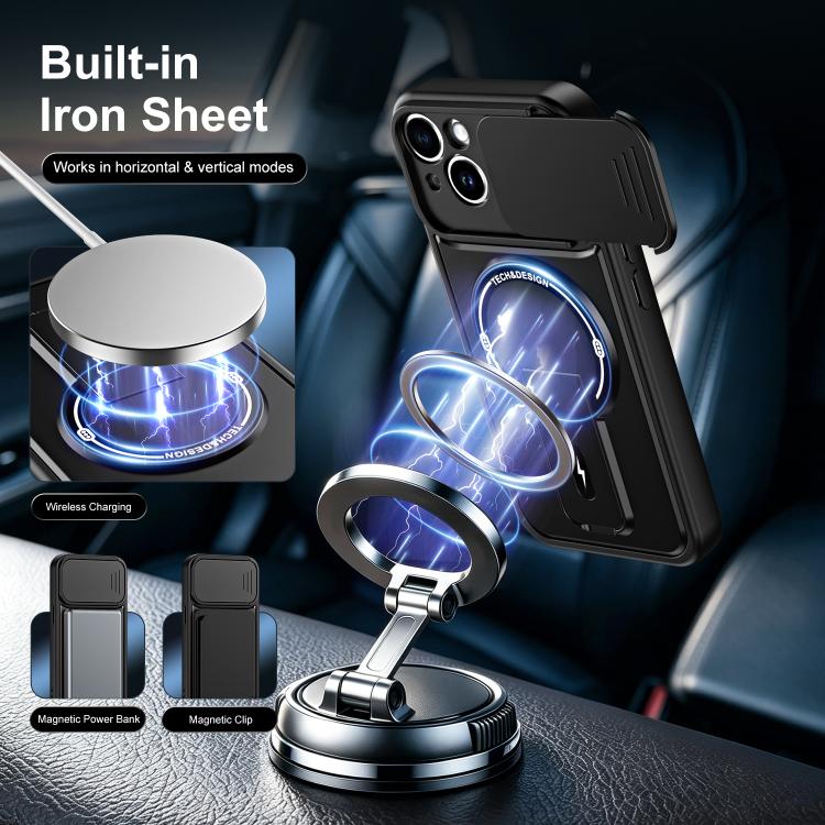 Custodia magnetica per telefono con supporto scorrevole per fotocamera., For iPhone 15, For iPhone 14, For iPhone 14 Pro, For iPhone 14 Pro Max