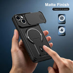 Custodia magnetica per telefono con supporto scorrevole per fotocamera., For iPhone 15, For iPhone 14, For iPhone 14 Pro, For iPhone 14 Pro Max