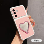 Custodia per telefono antiurto serie agnello con effetto pelle e specchietto a forma di cuore, For Galaxy A57 5G, For Galaxy A37 5G, For Galaxy A27 5G, For Galaxy A17 4G