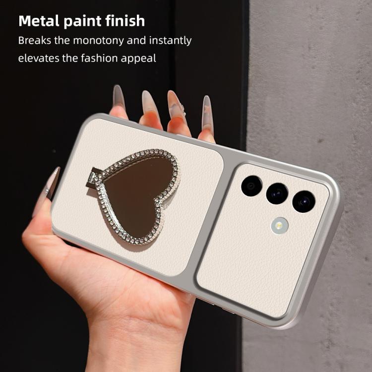 Custodia per telefono antiurto serie agnello con effetto pelle e specchietto a forma di cuore, For Galaxy A57 5G, For Galaxy A37 5G, For Galaxy A27 5G, For Galaxy A17 4G