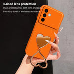 Custodia per telefono antiurto serie agnello con effetto pelle e specchietto a forma di cuore, For Galaxy A57 5G, For Galaxy A37 5G, For Galaxy A27 5G, For Galaxy A17 4G
