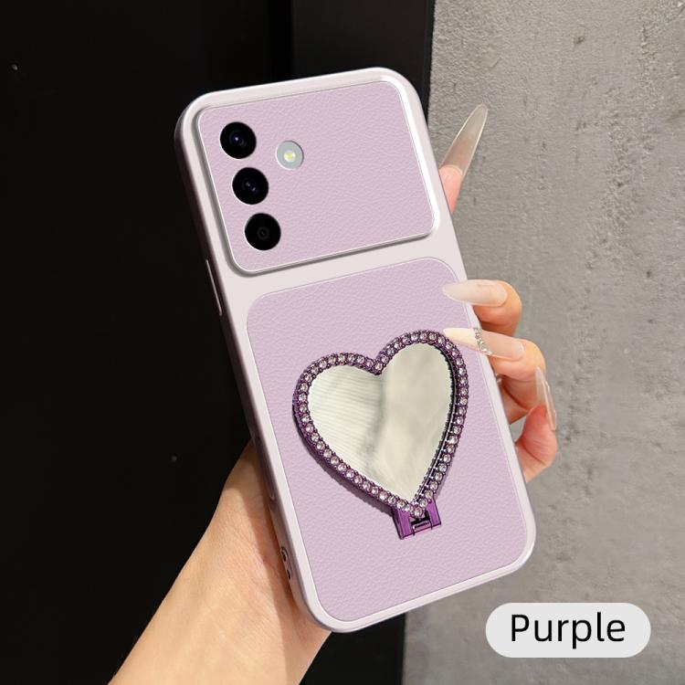 Custodia per telefono antiurto serie agnello con effetto pelle e specchietto a forma di cuore, For Galaxy A57 5G, For Galaxy A37 5G, For Galaxy A27 5G, For Galaxy A17 4G