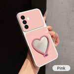 Custodia per telefono antiurto serie agnello con effetto pelle e specchietto a forma di cuore, For Galaxy A57 5G, For Galaxy A37 5G, For Galaxy A27 5G, For Galaxy A17 4G