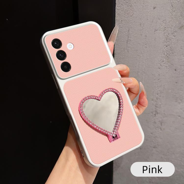Custodia per telefono antiurto serie agnello con effetto pelle e specchietto a forma di cuore, For Galaxy A57 5G, For Galaxy A37 5G, For Galaxy A27 5G, For Galaxy A17 4G