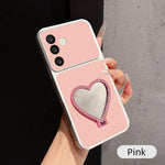 Custodia per telefono antiurto serie agnello con effetto pelle e specchietto a forma di cuore, For Galaxy A57 5G, For Galaxy A37 5G, For Galaxy A27 5G, For Galaxy A17 4G