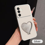 Custodia per telefono antiurto serie agnello con effetto pelle e specchietto a forma di cuore, For Galaxy A57 5G, For Galaxy A37 5G, For Galaxy A27 5G, For Galaxy A17 4G