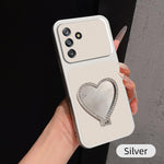 Custodia per telefono antiurto serie agnello con effetto pelle e specchietto a forma di cuore, For Galaxy A57 5G, For Galaxy A37 5G, For Galaxy A27 5G, For Galaxy A17 4G