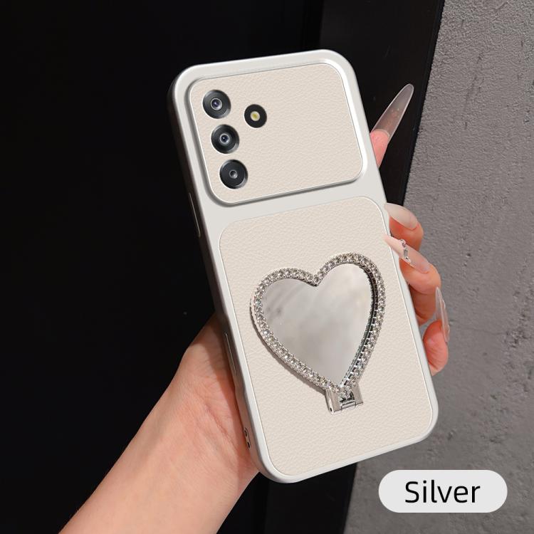 Custodia per telefono antiurto serie agnello con effetto pelle e specchietto a forma di cuore, For Galaxy A57 5G, For Galaxy A37 5G, For Galaxy A27 5G, For Galaxy A17 4G