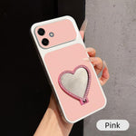 Custodia per telefono antiurto serie agnello con effetto pelle e specchietto a forma di cuore, For Galaxy A07 5G / 4G, For Galaxy A06 5G, For Galaxy A56 5G, For Galaxy A26 5G