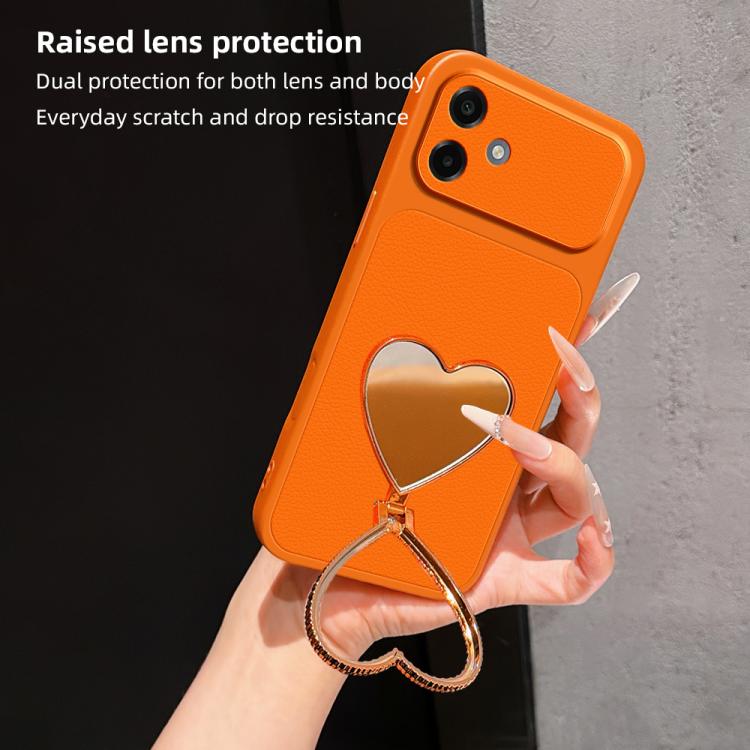 Custodia per telefono antiurto serie agnello con effetto pelle e specchietto a forma di cuore, For Galaxy A07 5G / 4G, For Galaxy A06 5G, For Galaxy A56 5G, For Galaxy A26 5G