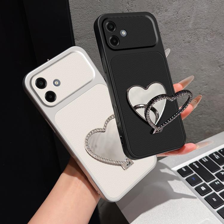 Custodia per telefono antiurto serie agnello con effetto pelle e specchietto a forma di cuore, For Galaxy A07 5G / 4G, For Galaxy A06 5G, For Galaxy A56 5G, For Galaxy A26 5G