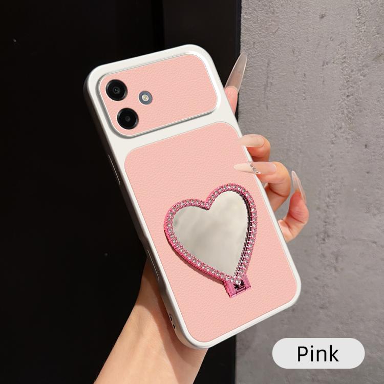 Custodia per telefono antiurto serie agnello con effetto pelle e specchietto a forma di cuore, For Galaxy A07 5G / 4G, For Galaxy A06 5G, For Galaxy A56 5G, For Galaxy A26 5G