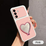Custodia per telefono antiurto serie agnello con effetto pelle e specchietto a forma di cuore, For Galaxy A07 5G / 4G, For Galaxy A06 5G, For Galaxy A56 5G, For Galaxy A26 5G