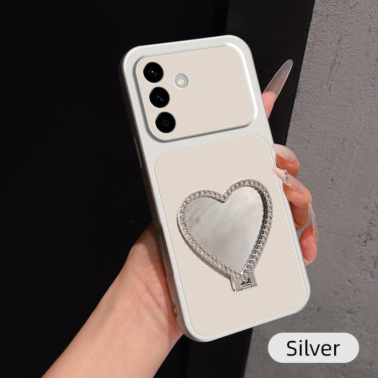 Custodia per telefono antiurto serie agnello con effetto pelle e specchietto a forma di cuore, For Galaxy A07 5G / 4G, For Galaxy A06 5G, For Galaxy A56 5G, For Galaxy A26 5G