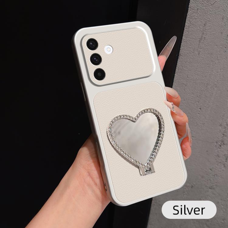 Custodia per telefono antiurto serie agnello con effetto pelle e specchietto a forma di cuore, For Galaxy A36 5G, For Galaxy A16 5G / 4G, For Galaxy A06 4G, For Galaxy A15 5G