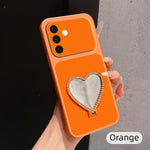 Custodia per telefono antiurto serie agnello con effetto pelle e specchietto a forma di cuore, For Galaxy A36 5G, For Galaxy A16 5G / 4G, For Galaxy A06 4G, For Galaxy A15 5G