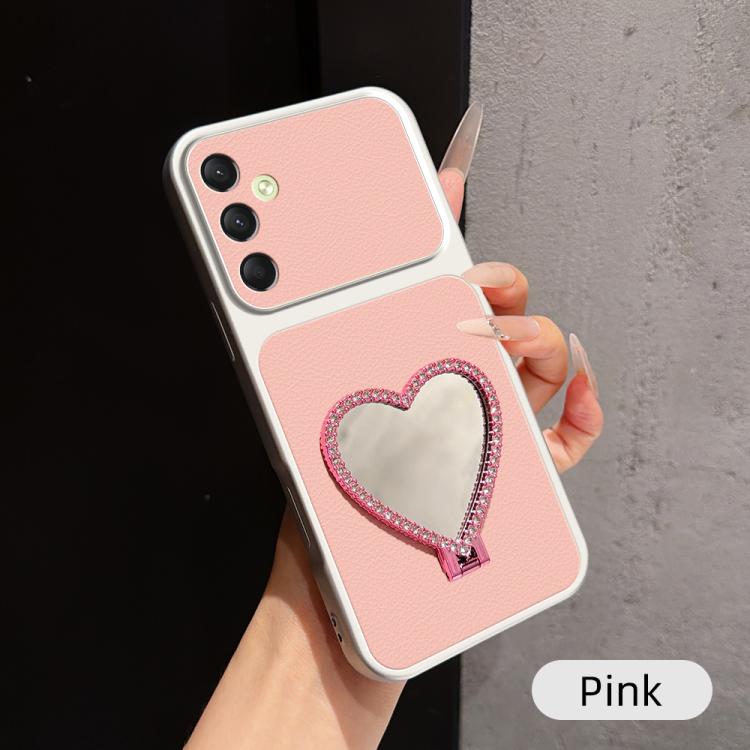 Custodia per telefono antiurto serie agnello con effetto pelle e specchietto a forma di cuore, For Galaxy A36 5G, For Galaxy A16 5G / 4G, For Galaxy A06 4G, For Galaxy A15 5G