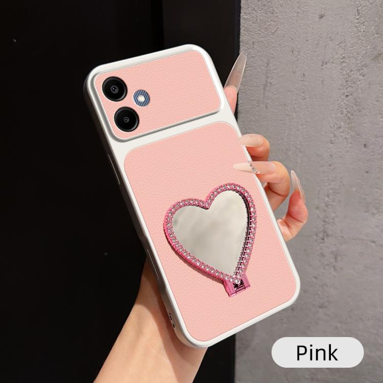 Custodia per telefono antiurto serie agnello con effetto pelle e specchietto a forma di cuore, For Galaxy A36 5G, For Galaxy A16 5G / 4G, For Galaxy A06 4G, For Galaxy A15 5G