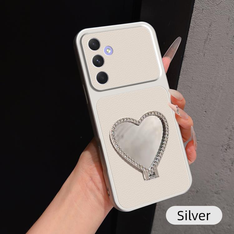 Custodia per telefono antiurto serie agnello con effetto pelle e specchietto a forma di cuore, For Galaxy A55 5G, For Galaxy A35 5G, For Galaxy A05, For Galaxy A05s