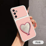 Custodia per telefono antiurto serie agnello con effetto pelle e specchietto a forma di cuore, For Galaxy A55 5G, For Galaxy A35 5G, For Galaxy A05, For Galaxy A05s