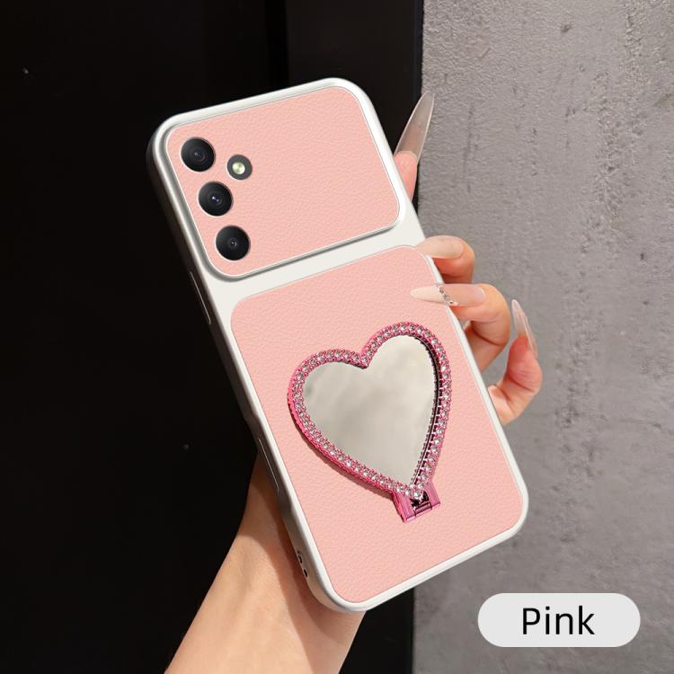 Custodia per telefono antiurto serie agnello con effetto pelle e specchietto a forma di cuore, For Galaxy A55 5G, For Galaxy A35 5G, For Galaxy A05, For Galaxy A05s